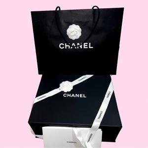 XL Magnetic Chanel Box & Paper Bag for Large Purse / Bag + Ribbon Tissue Cloth